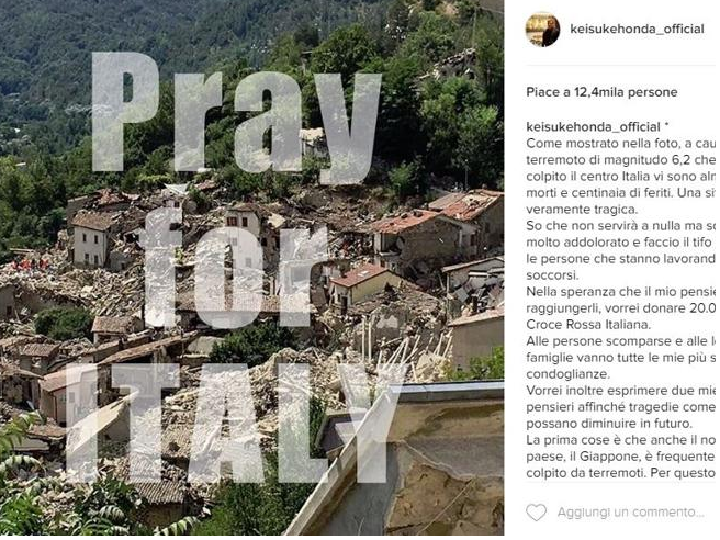La solidarietà del milanista Honda Solidarietà terremoto